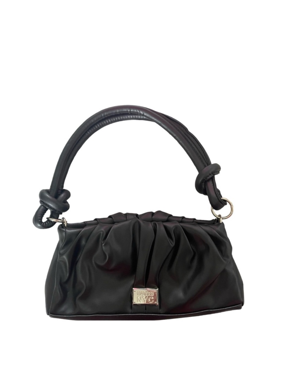 Soft Gathered Black Shoulder Bag with Knotted Handle